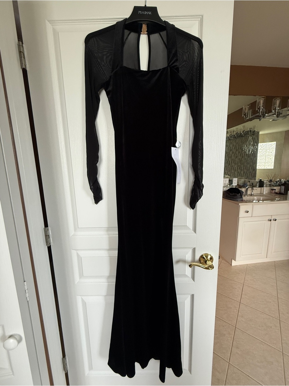 Club L London Black Long Sleeve Velvet Evening Dress